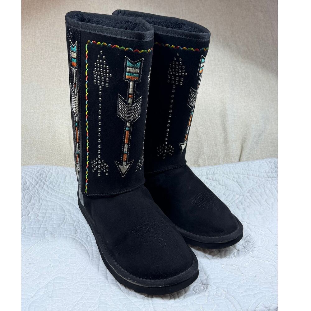Montana West Women 10 Black Suede Embroidered Beaded Studded Western Boots Rodeo